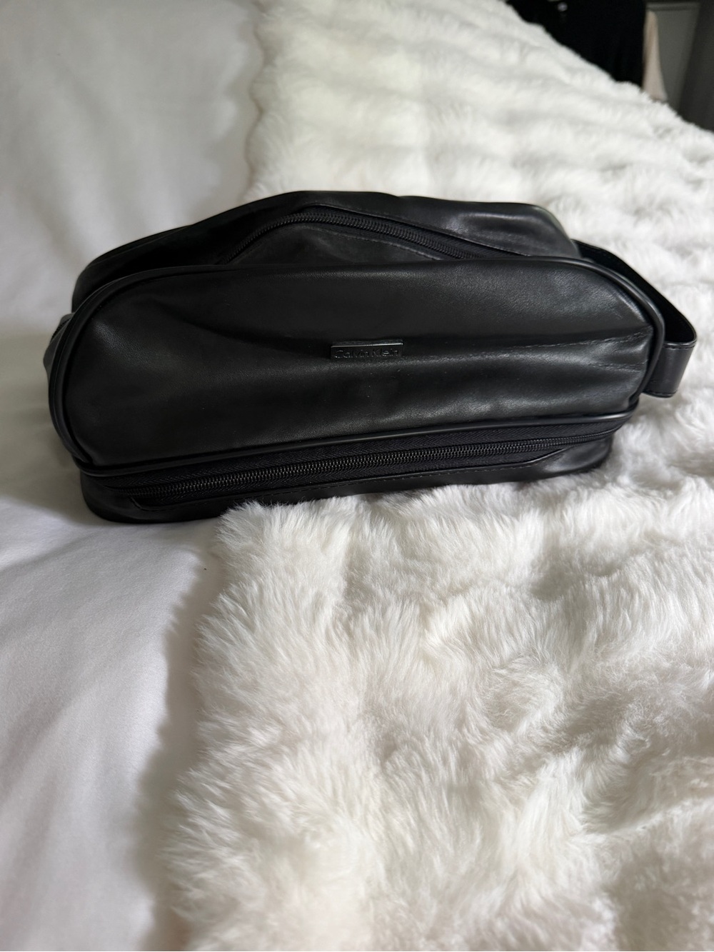 Calvin Klein Black Leather Men's Toiletry Bag